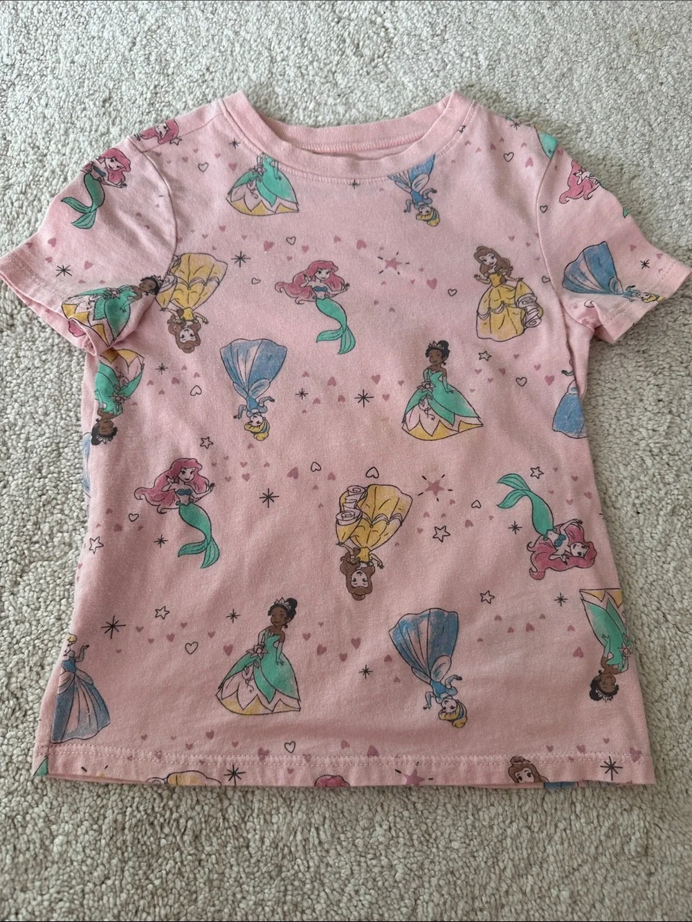 Disney Girls Pink and Light Gray Princess Short Sleeve Pajama Tops - 2 Pack